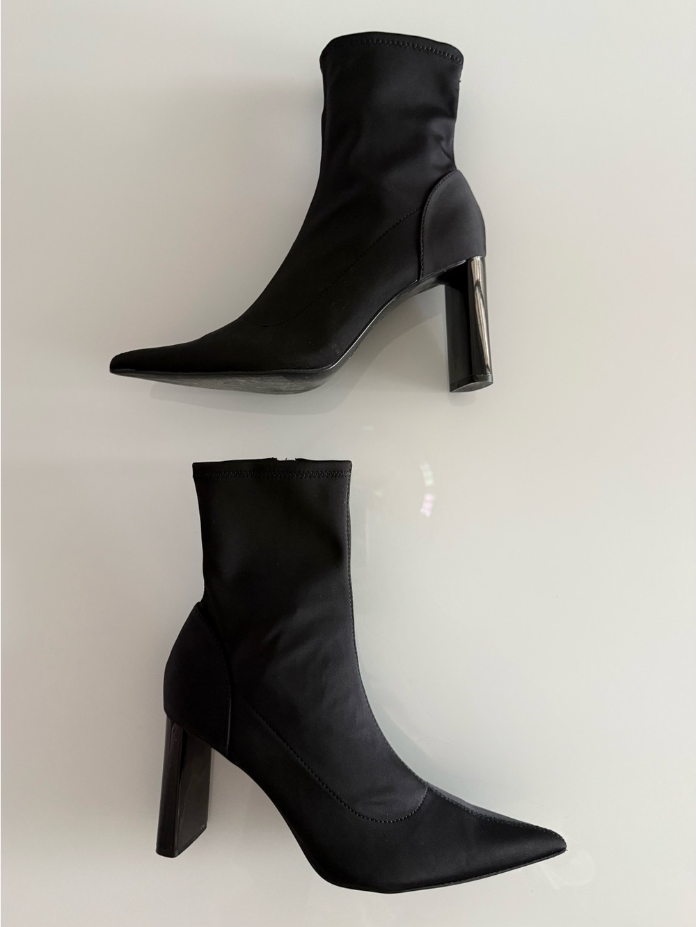 Zara Women’s Black Ankle Boots Size US 9 Stretch Fabric Block Heel - Worn Once